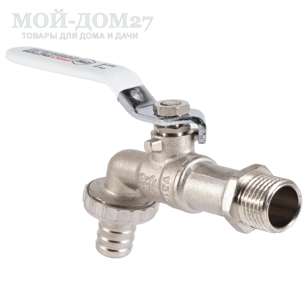 Кран шаровой 1/2" (водоразборный со штуцером и ручкой) | Мой-Дом27 | Подходит для умывальников Акватекс, ВИХРЬ, ЭЛБЭТ<br>
 Тип резьбы (наружная) - 1/2M <br>
 Диаметр трубы - 15 мм <br>
 Условный диаметр DN - 15 мм<br>
	Длина крана - 140 мм